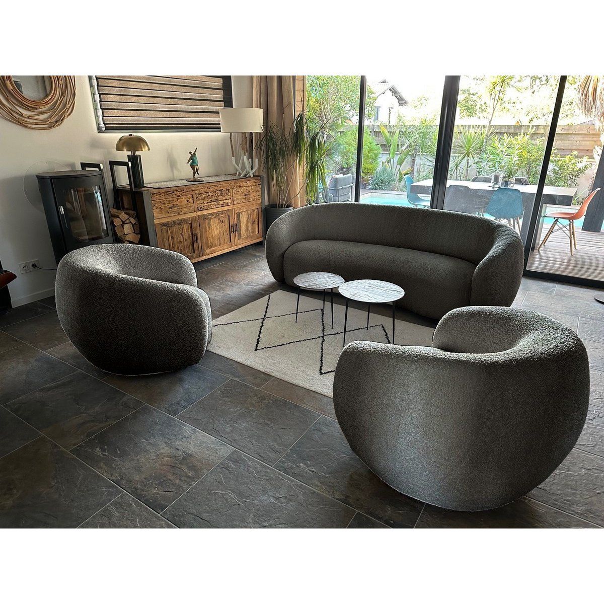 Fauteuil rotatif en tissu bouclette - MOON gris éléphant, MATHI DESIGN