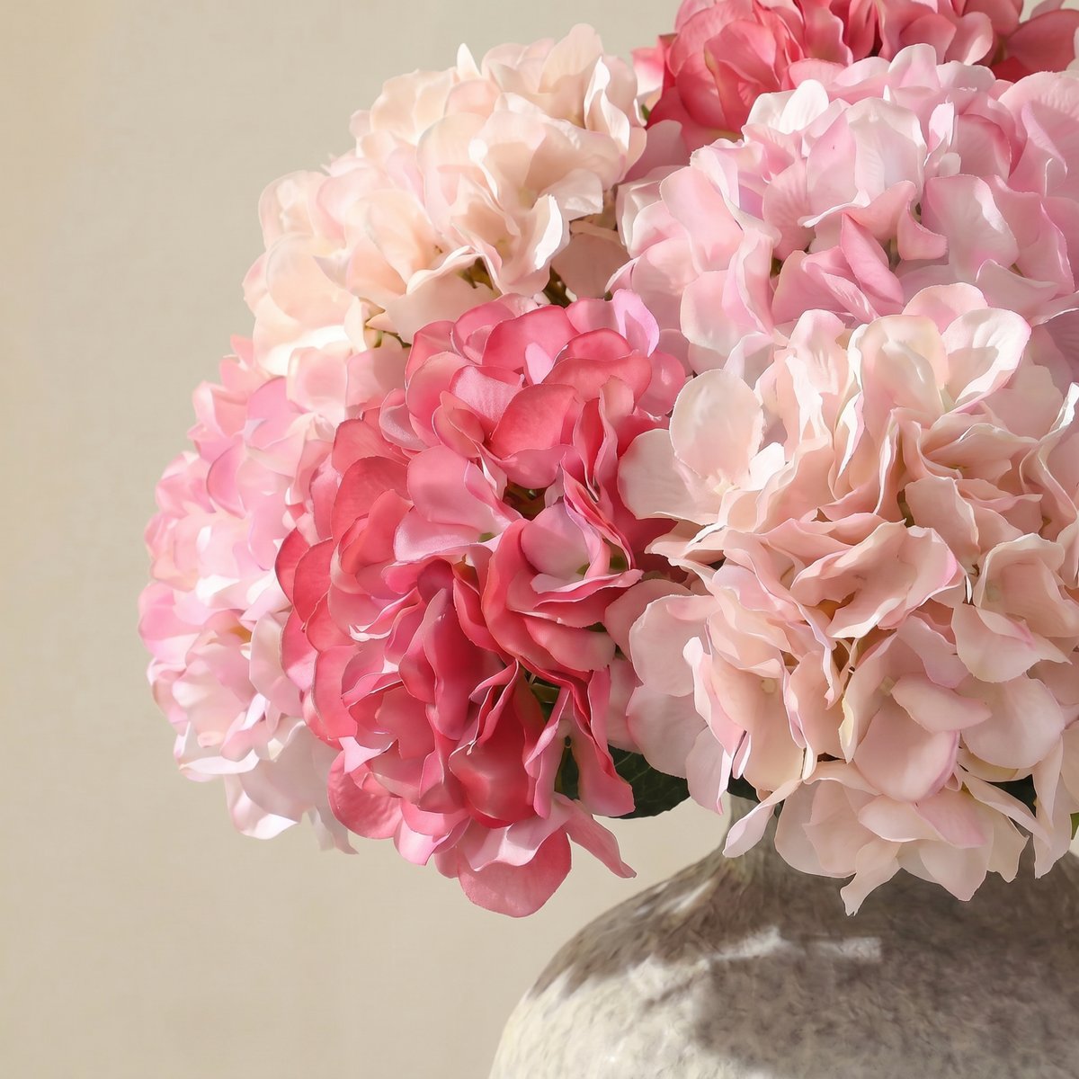 Bouquet de 12 tiges d'hortensia artificiel H63 rose, SIA