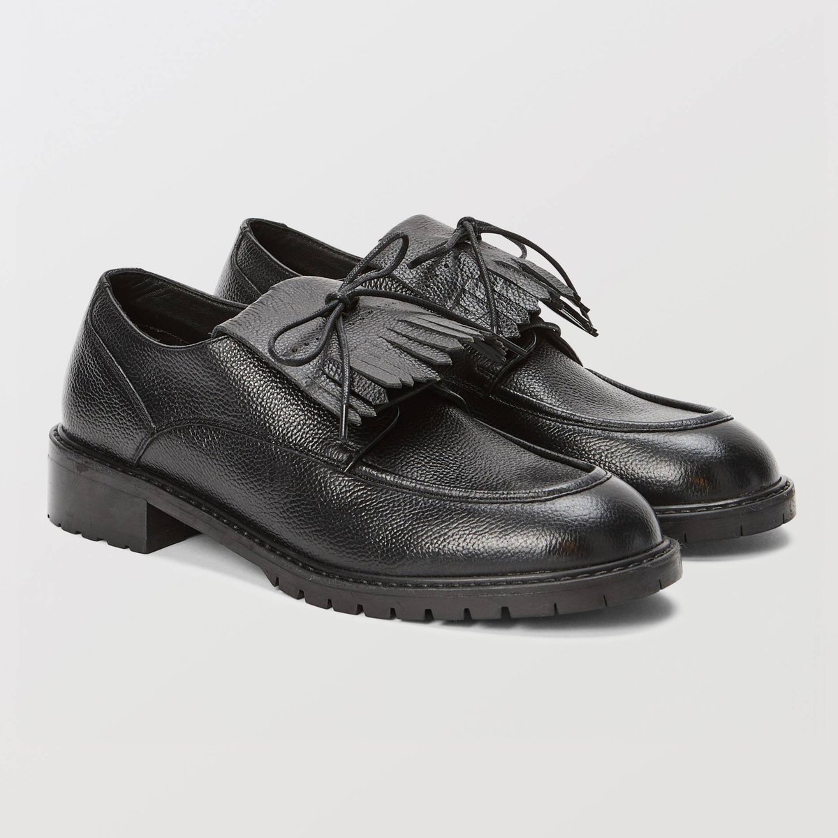 Derbies à franges en cuir noir, MONOPRIX