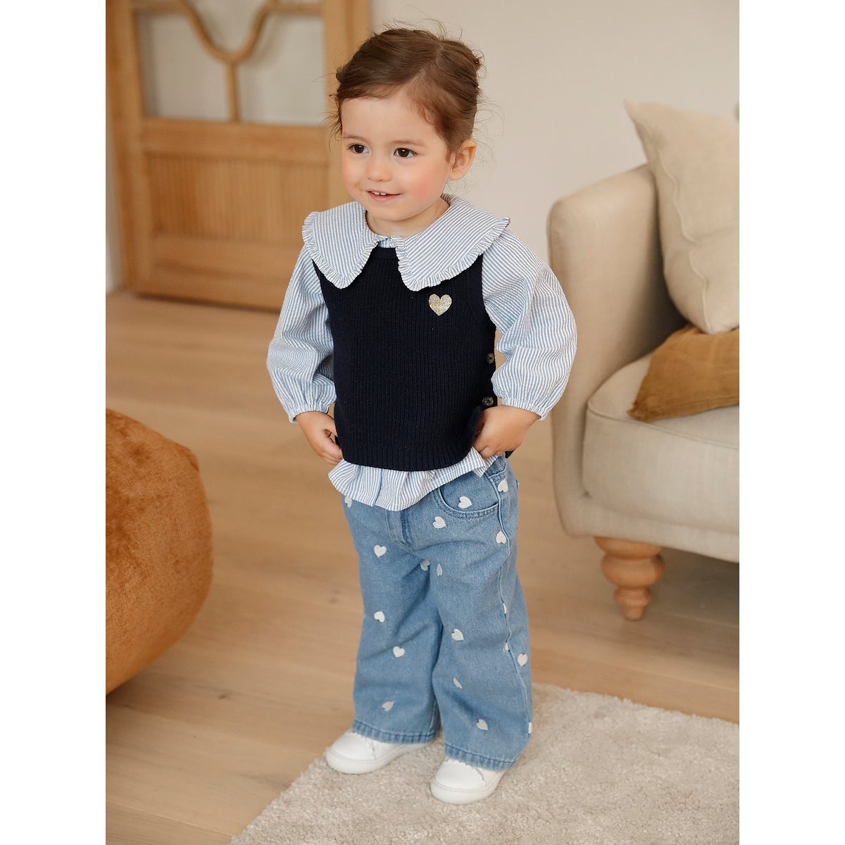Pull bébé sans manches marine, VERTBAUDET