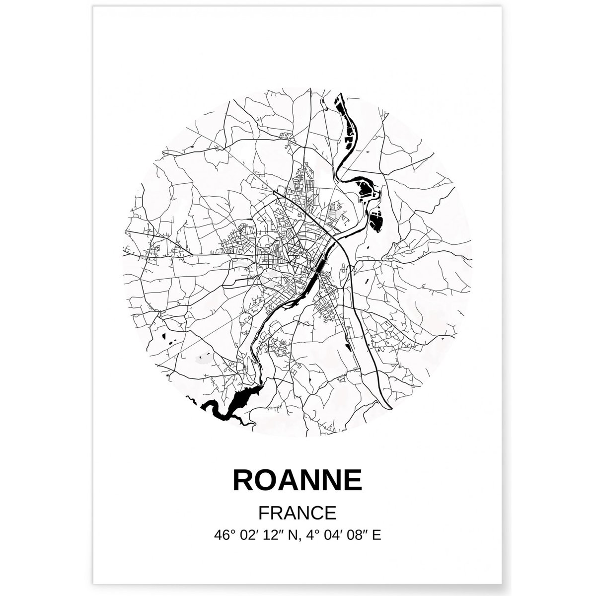 Affiche Carte Roanne blanc, L'AFFICHERIE