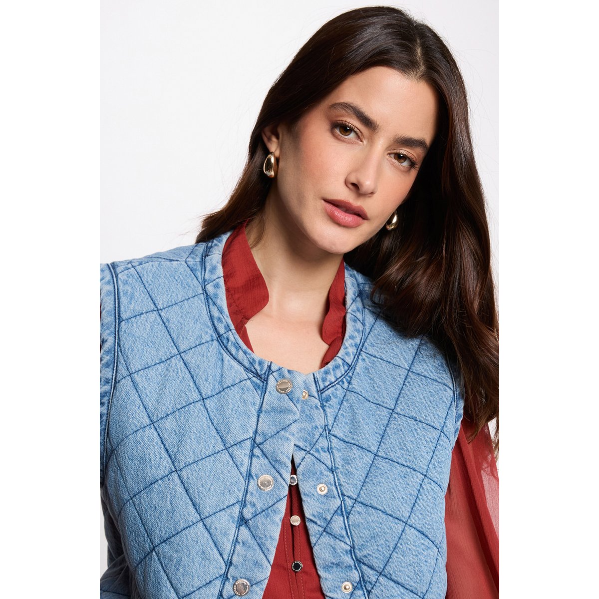 Veste matelassée sans manches denim stone, MORGAN