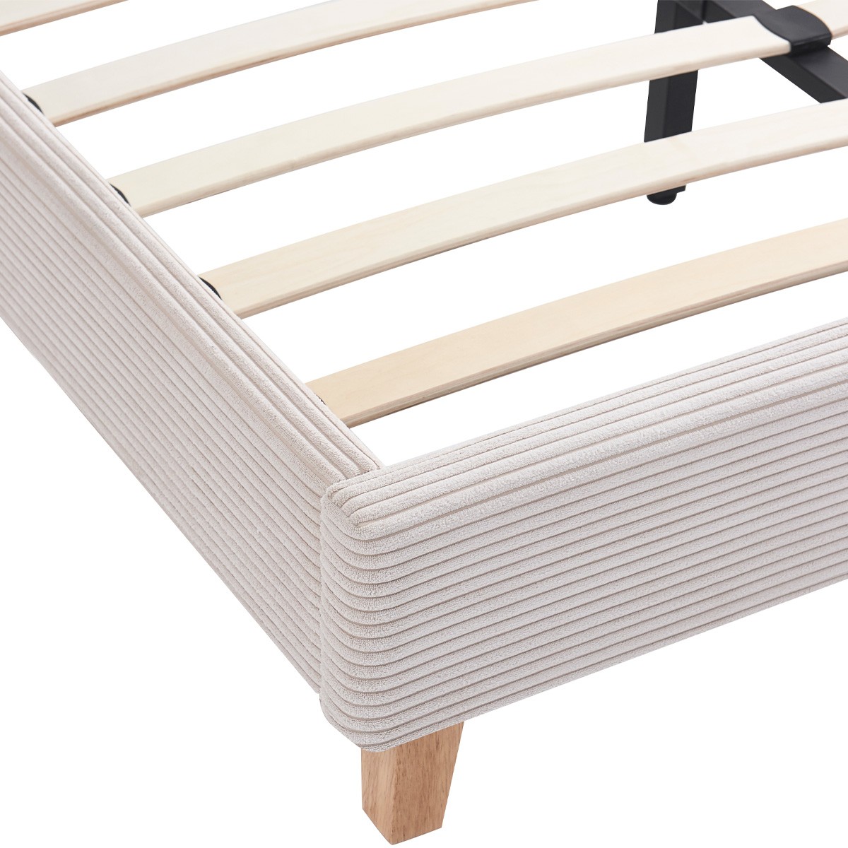Lit avec tête de lit en velours côtelé - MILO beige, HOMIFAB