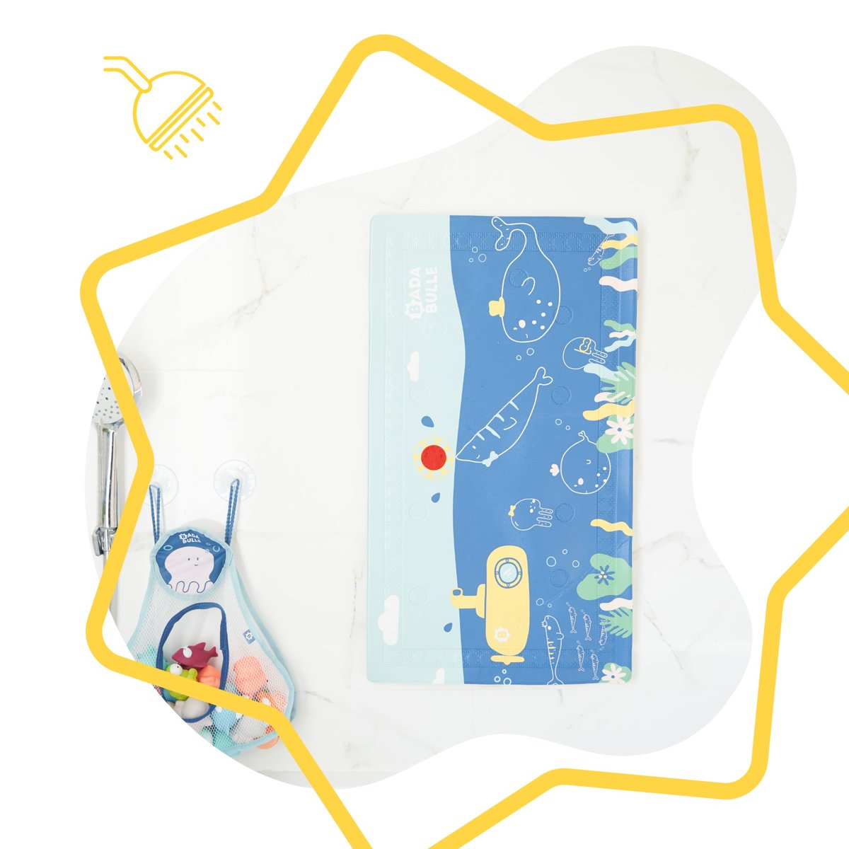 Tapis de bain témoin de température bleu, BADABULLE