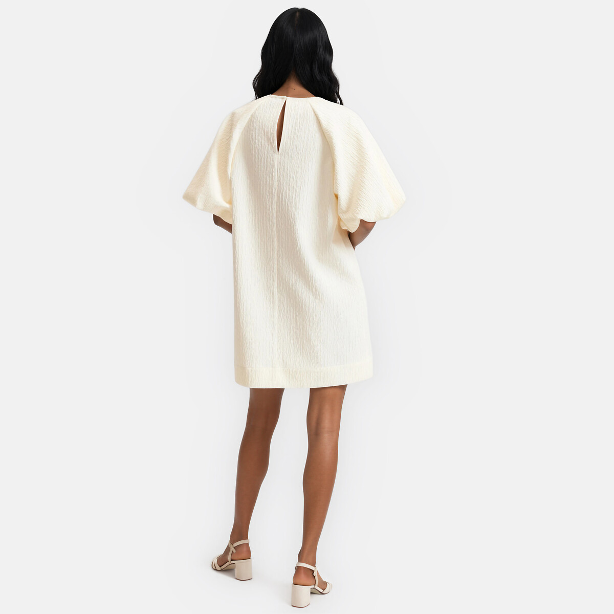 Robe courte manches courtes bouffantes ivoire, LA REDOUTE COLLECTIONS