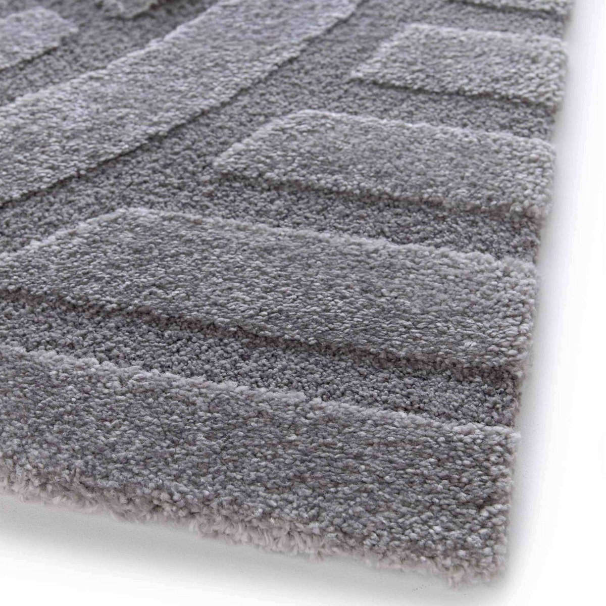 Tapis shaggy rectangulaire en polyester et polypropylène, ARCHE gris, OVIALA