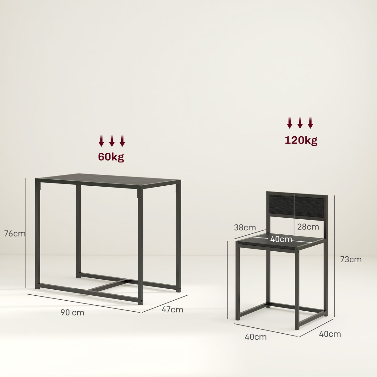 Ensemble de table à manger Métal Noir noir, HOMCOM