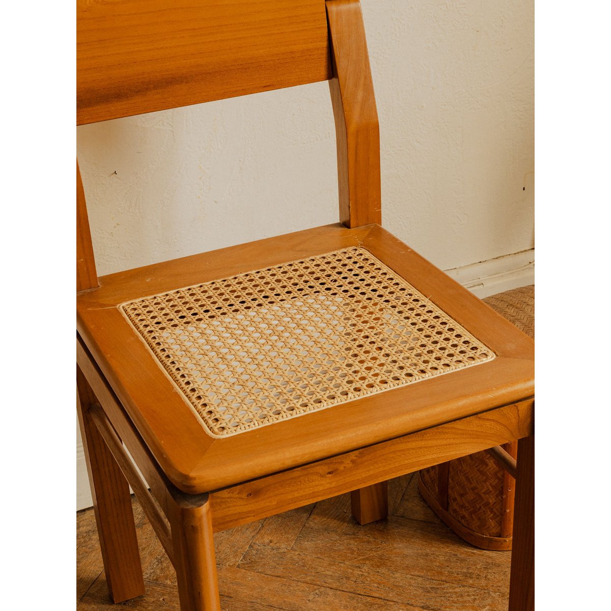 Chaise en bois et cannage Alma N°2086 - Bon état bois foncé, DEBONGOUT