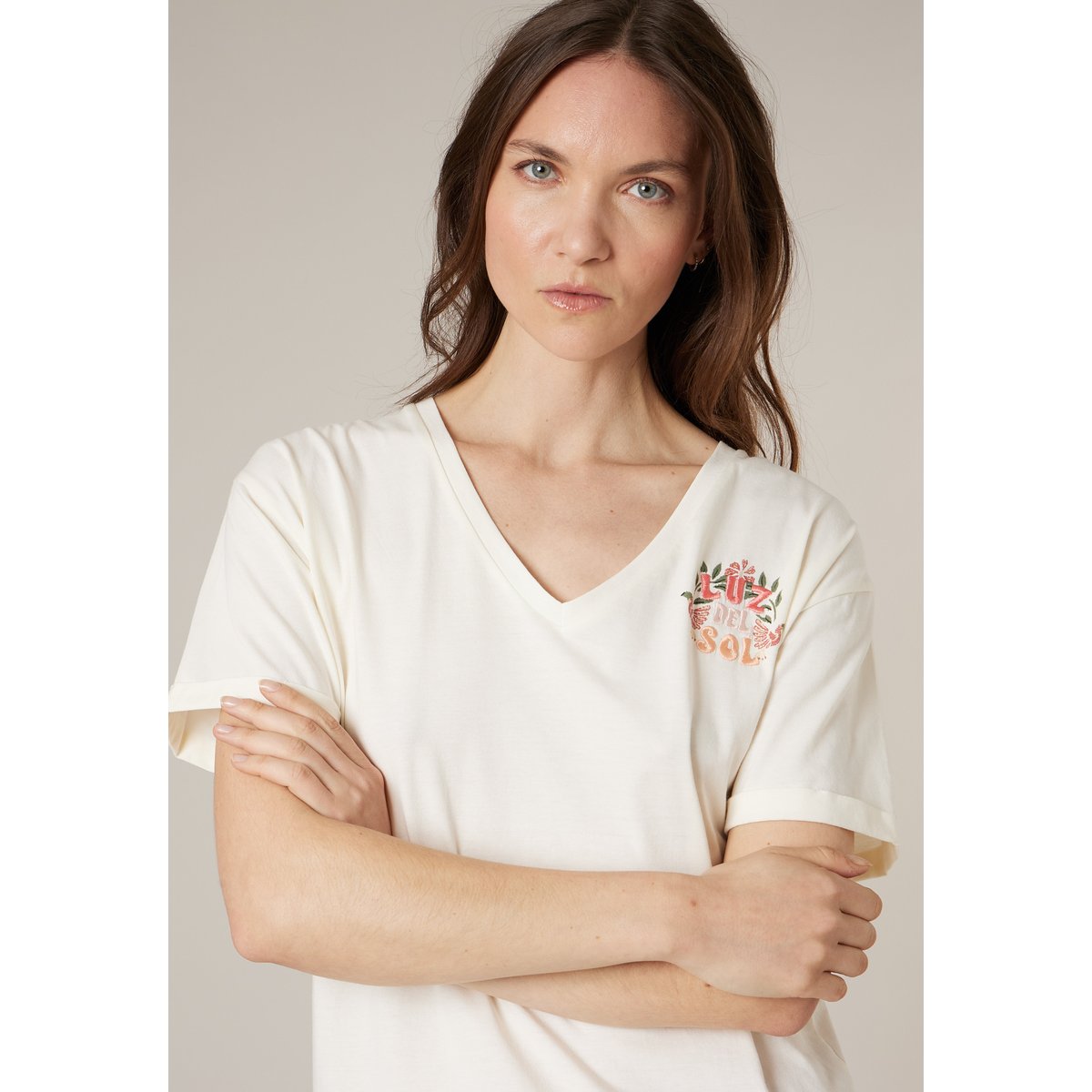 T-shirt femme en coton LUZIA ivory, DEELUXE