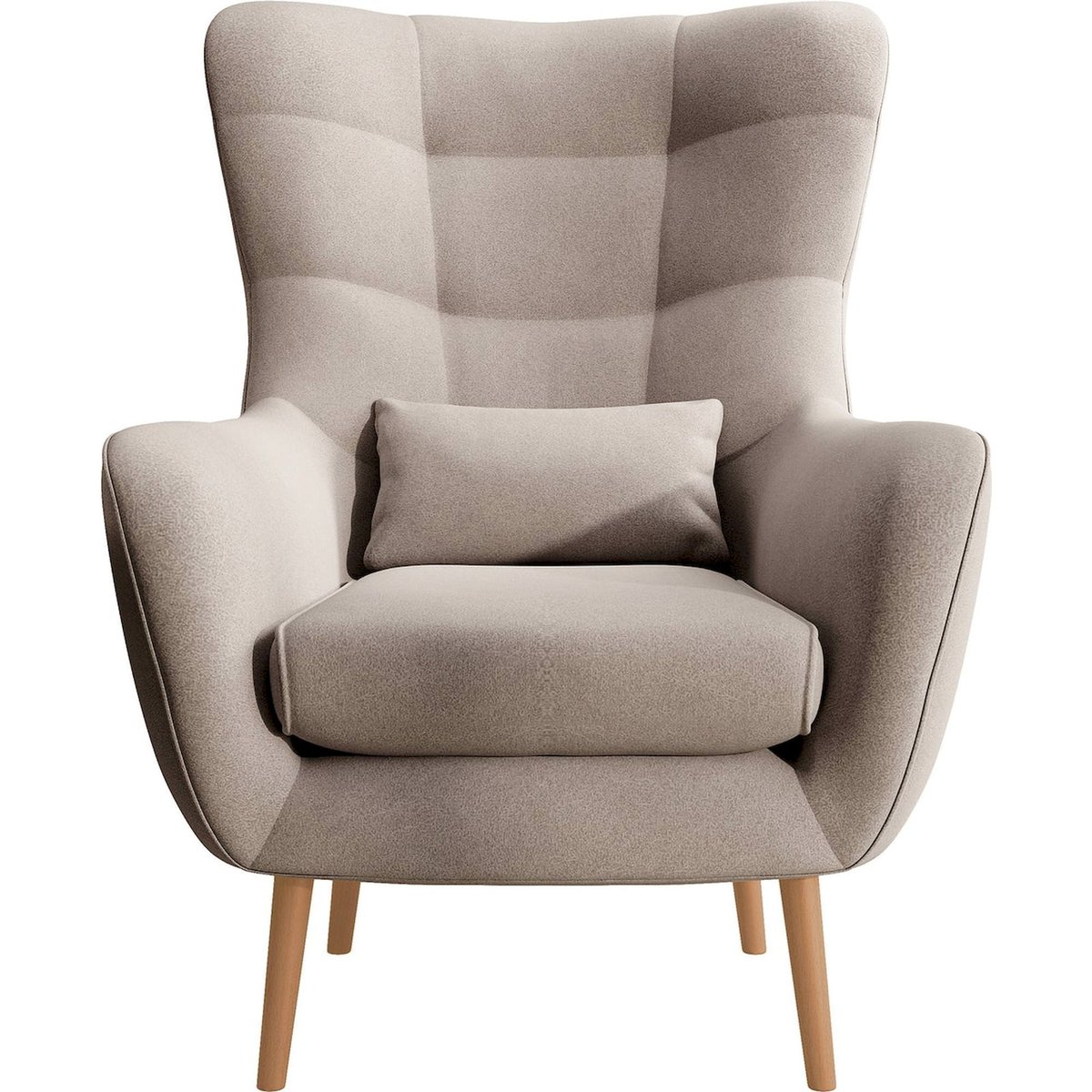 Fauteuil à oreilles capitonné en velours beige chiné, RECOLLECTION