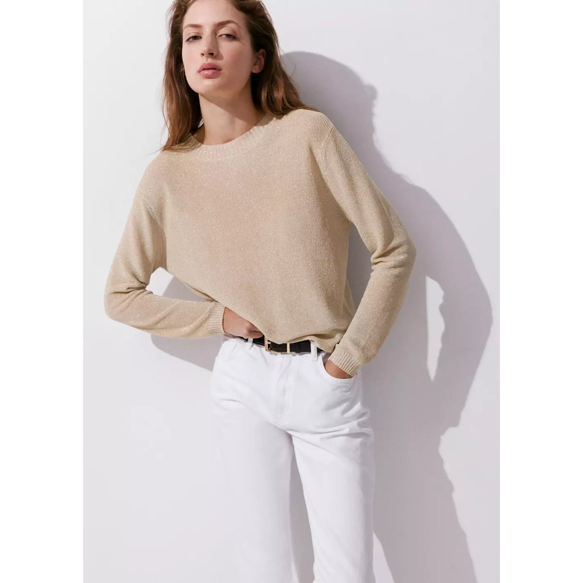 Pull-over maille fil textile or, MANGO