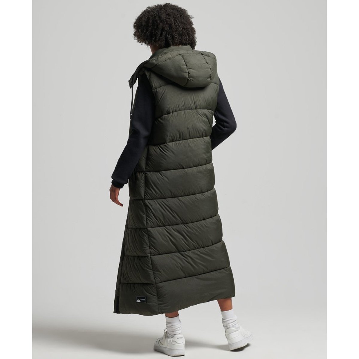 Gilet à capuche long sans manches Ripstop kaki quadrillé, SUPERDRY