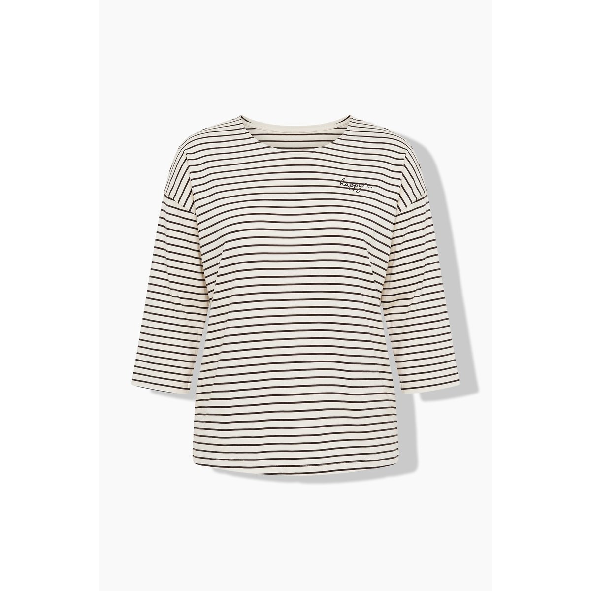 T-shirt décolleté rond et manches 3/4 vanille, ULLA POPKEN
