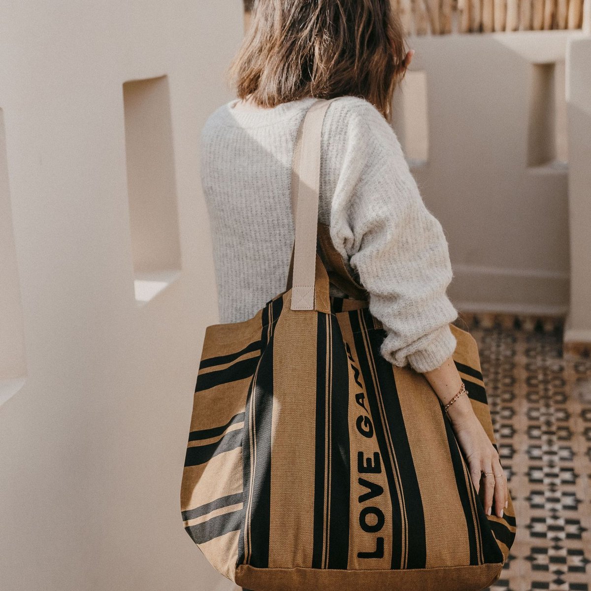 Sac cabas XL camel, noir, ZAKUW