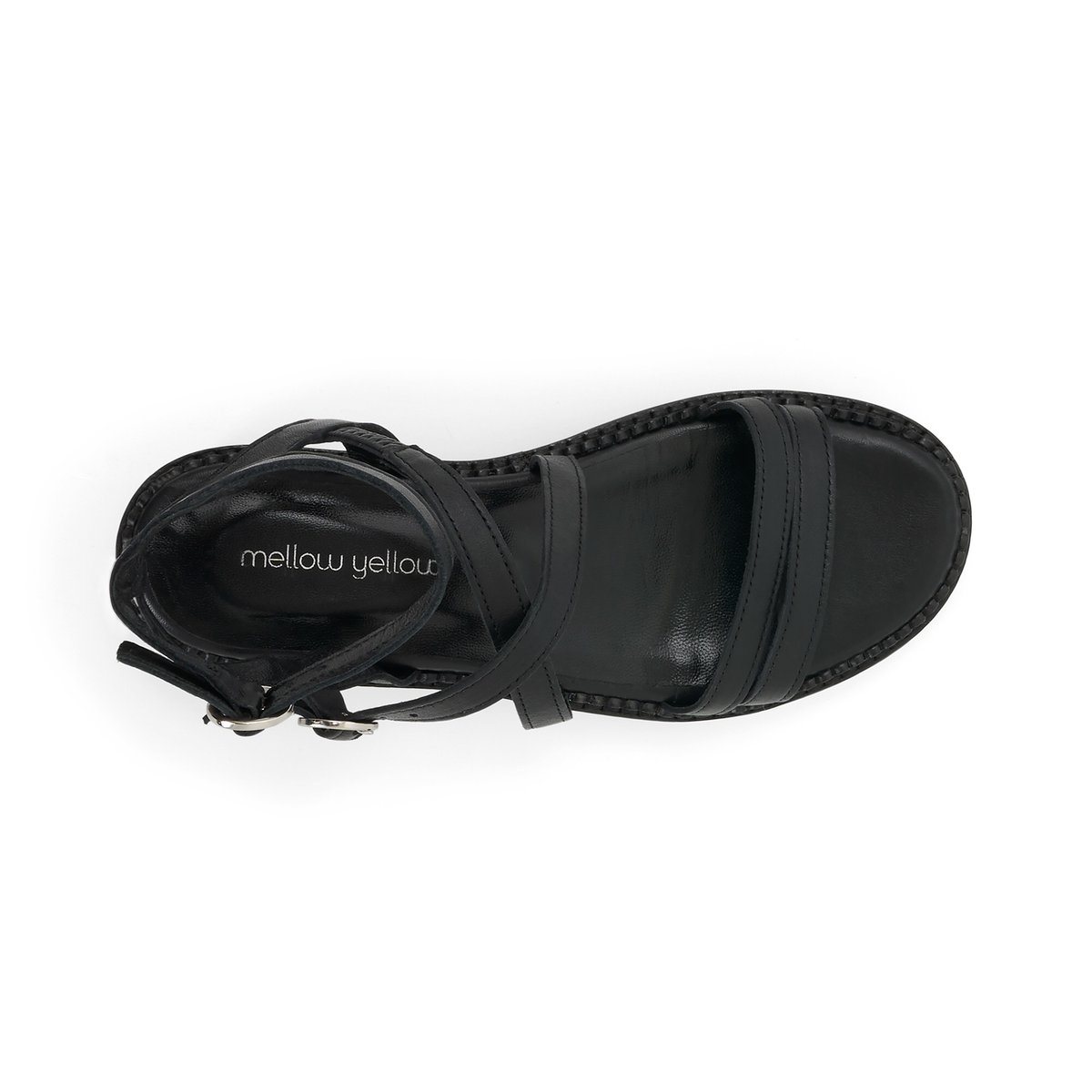 Sandale Plate en cuir INES noir, MELLOW YELLOW