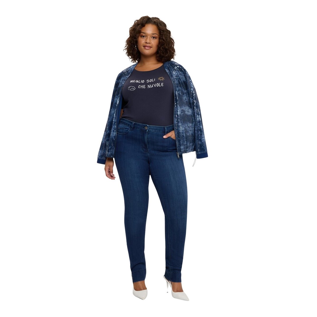 Jean Skinny délavage bleu avec fente au bas bleu, FIORELLA RUBINO