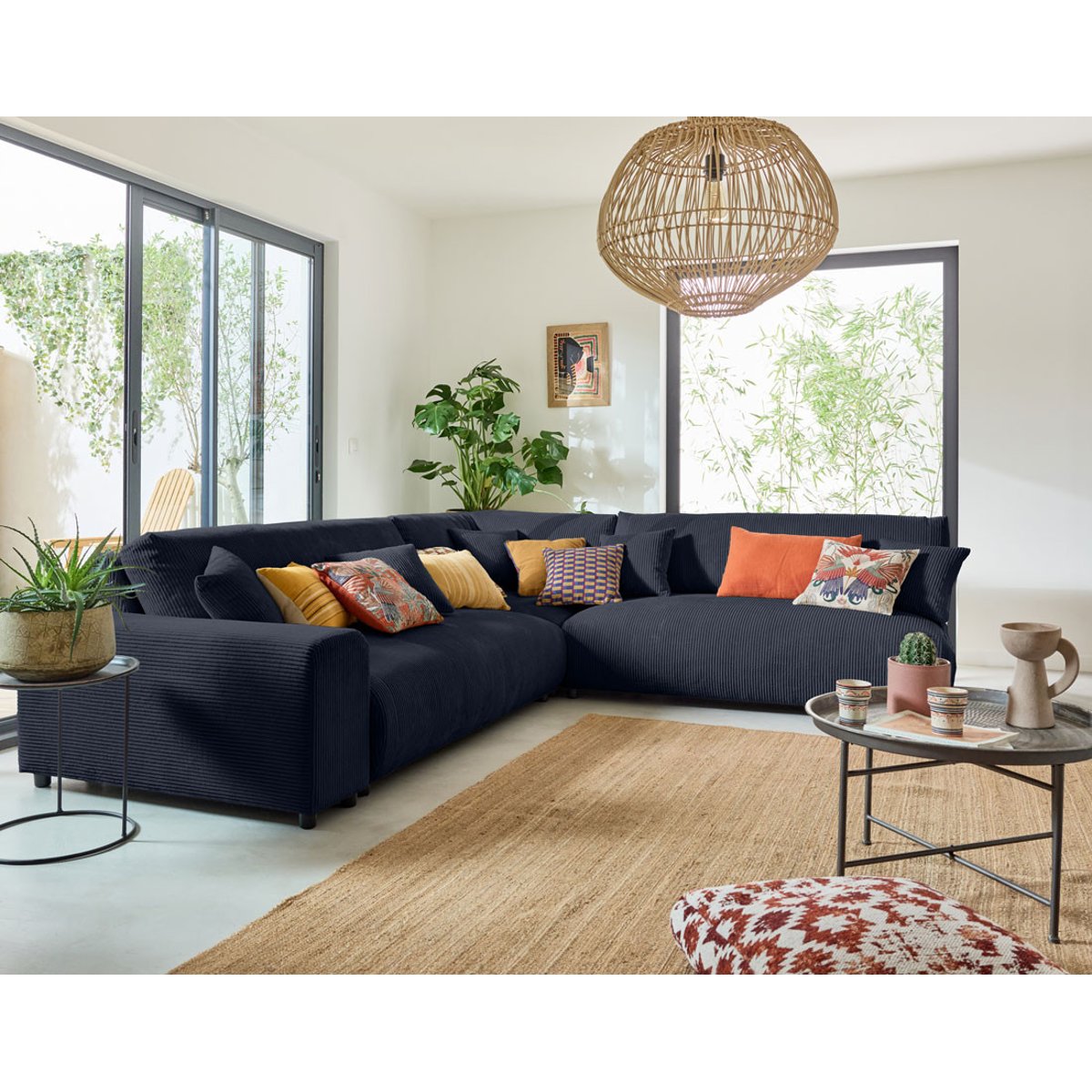 Canapé d'Angle droit 6 places - GARANCE bleu nuit, BEST MOBILIER