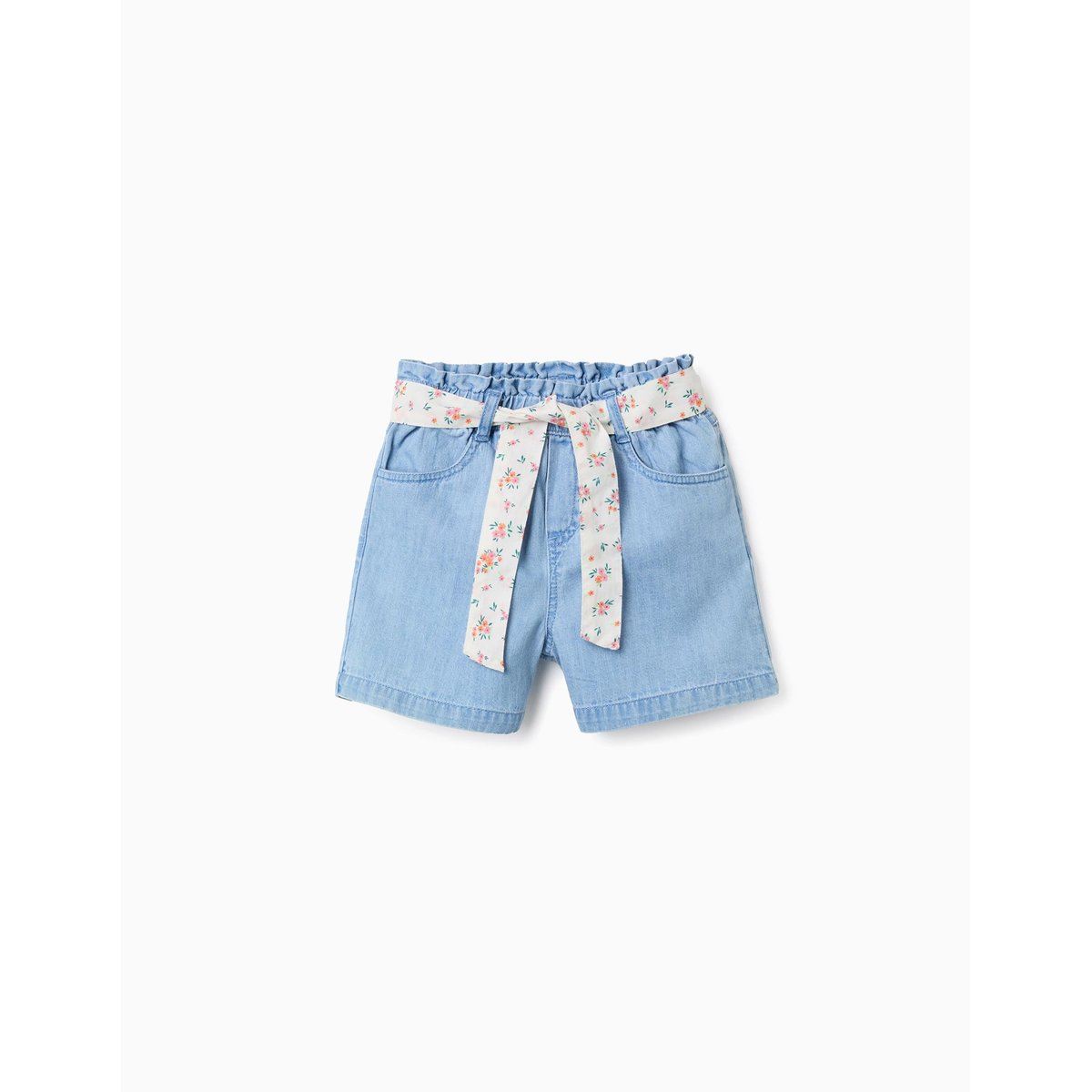 Short en jean avec ceinture à motif floral bleu clair, ZIPPY