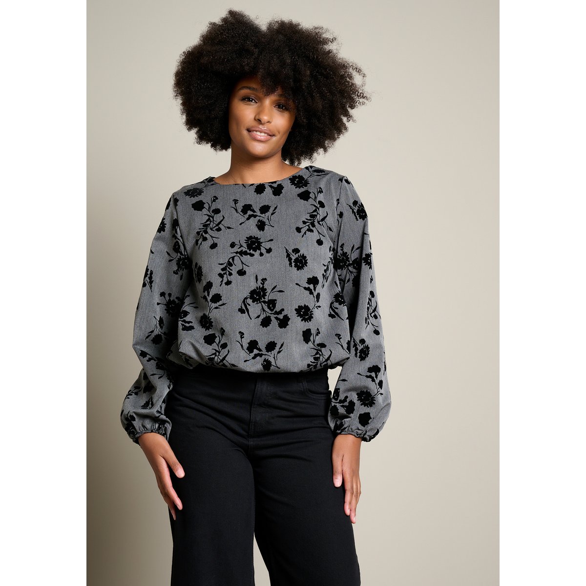 Blouse à motif floral medium grey, LOLALIZA