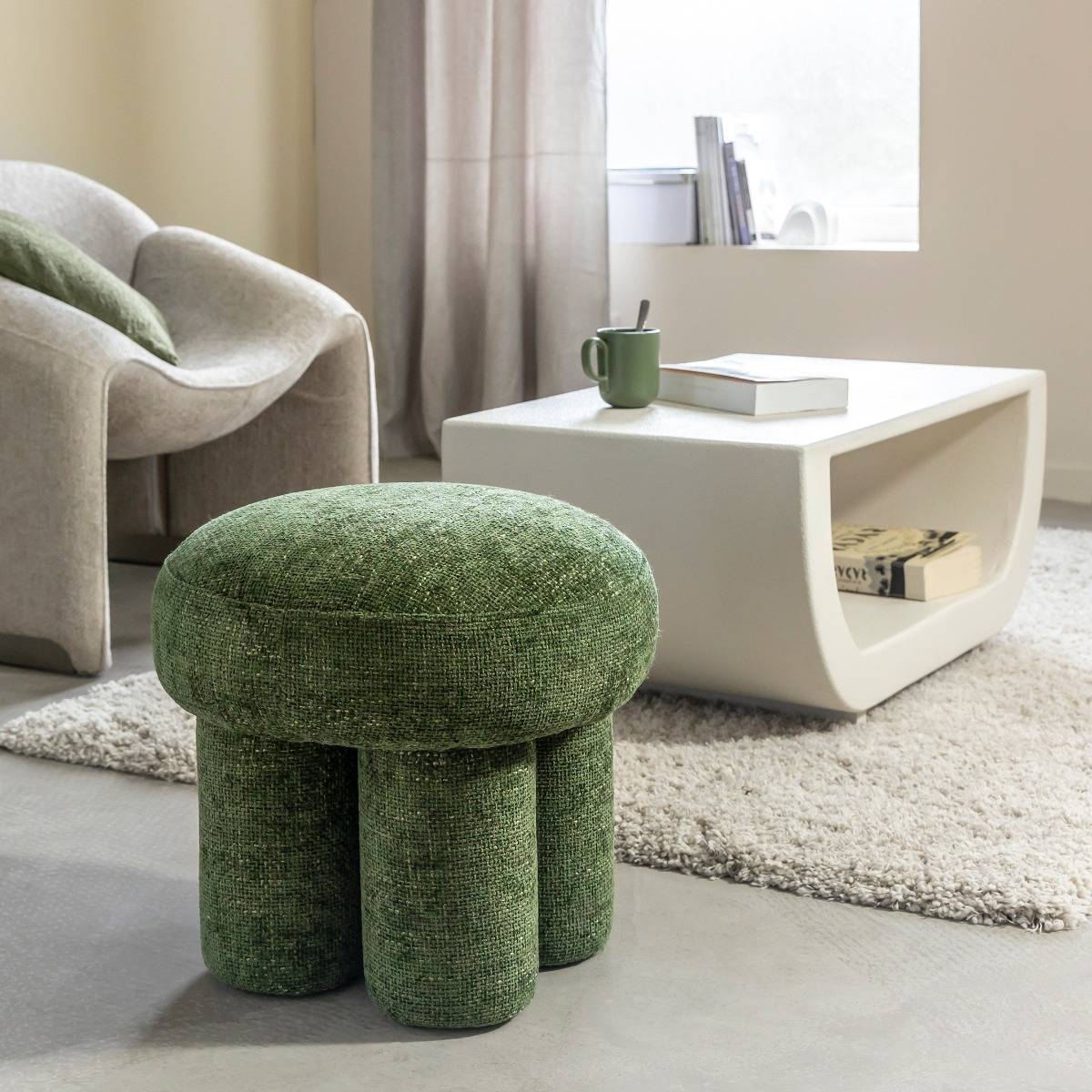 Petit tabouret en tissu TOBY vert, MADE IN MEUBLES