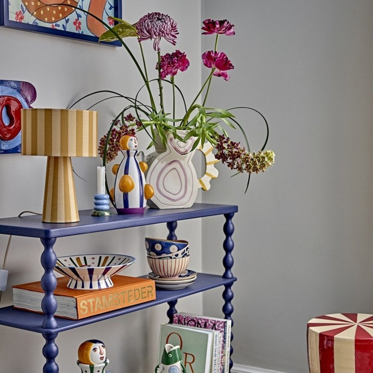 Lampe de table lin rayures EMMIE jaune, BLOOMINGVILLE