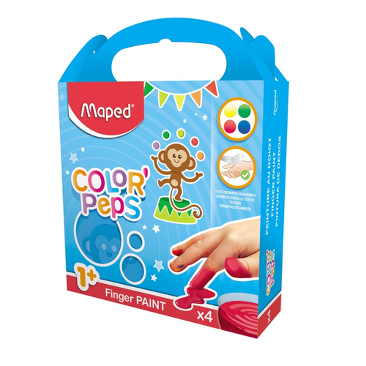 Peinture au doigt 4 pots pour les petits bleu, MAPED
