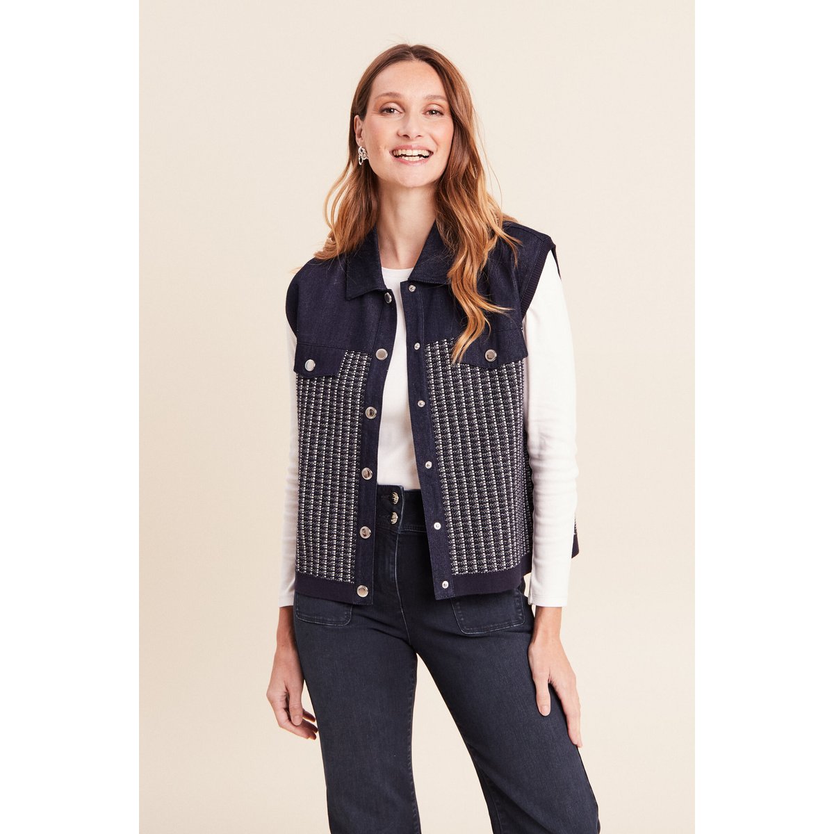 Veste sans manches col chemise bleu marine, BREAL