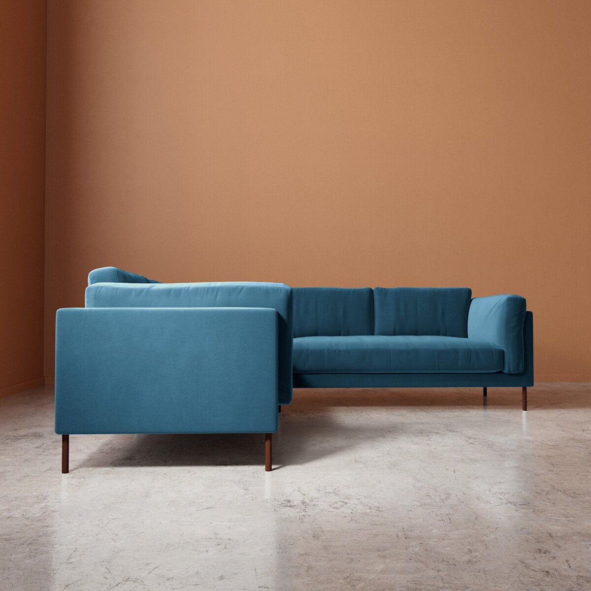 Munich Easy Velvet Corner Sofa petrol blue, SWOON