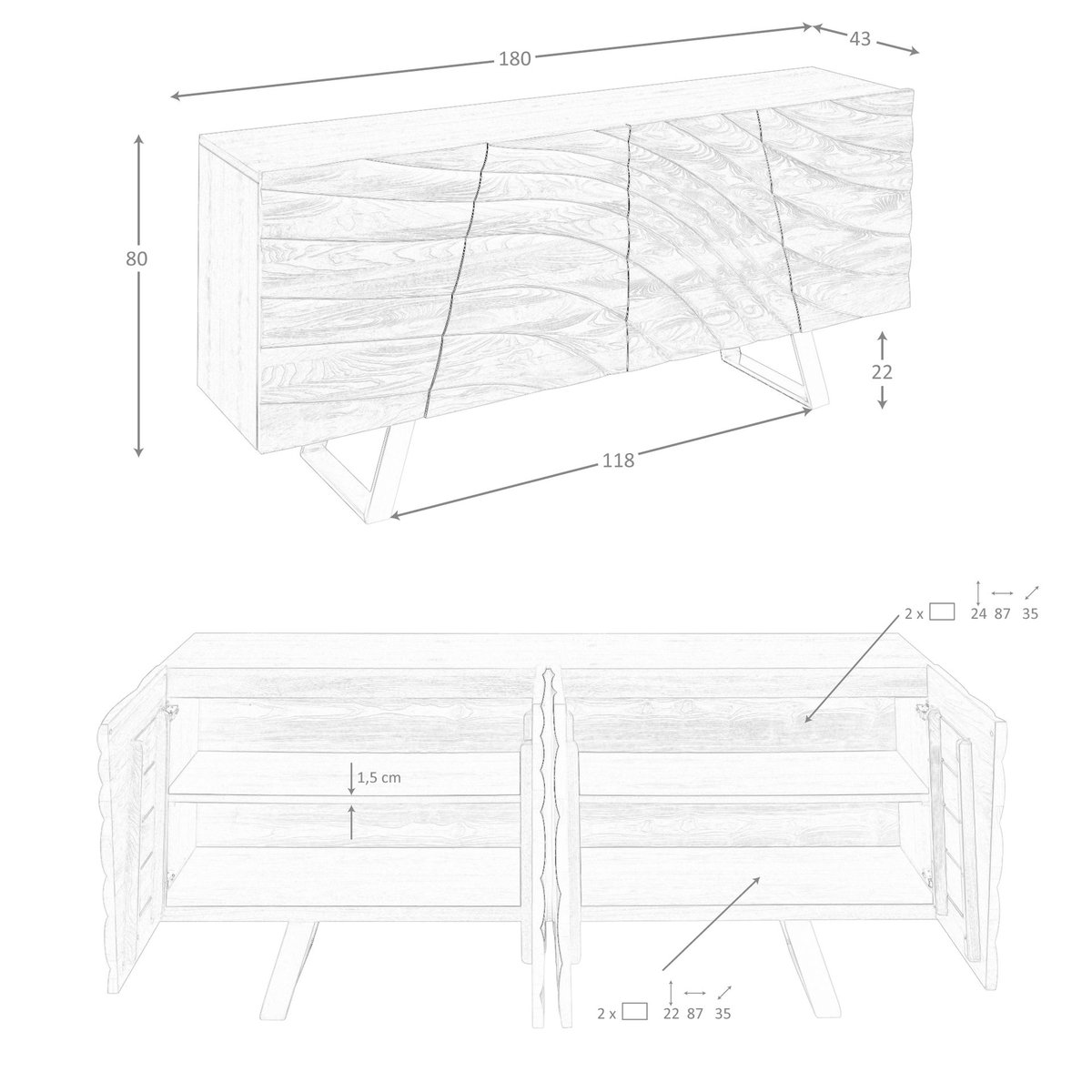 Buffet en bois et acier poli noyer clair | or, ANGEL CERDA