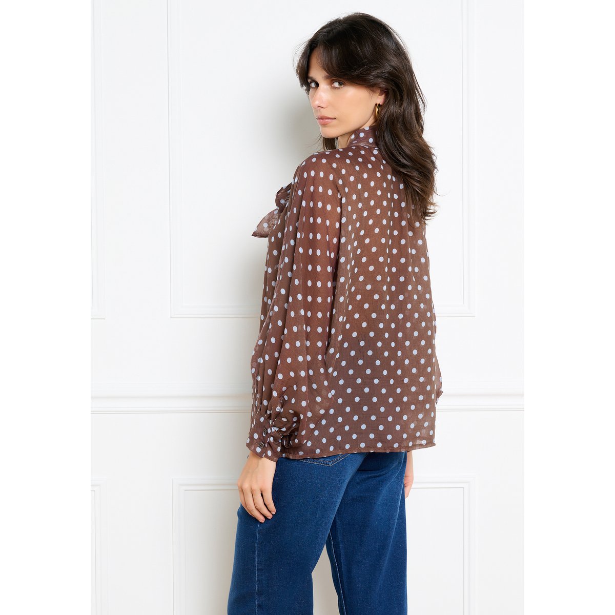 Blouse à lavallière brun fonce chocolate, LOLALIZA