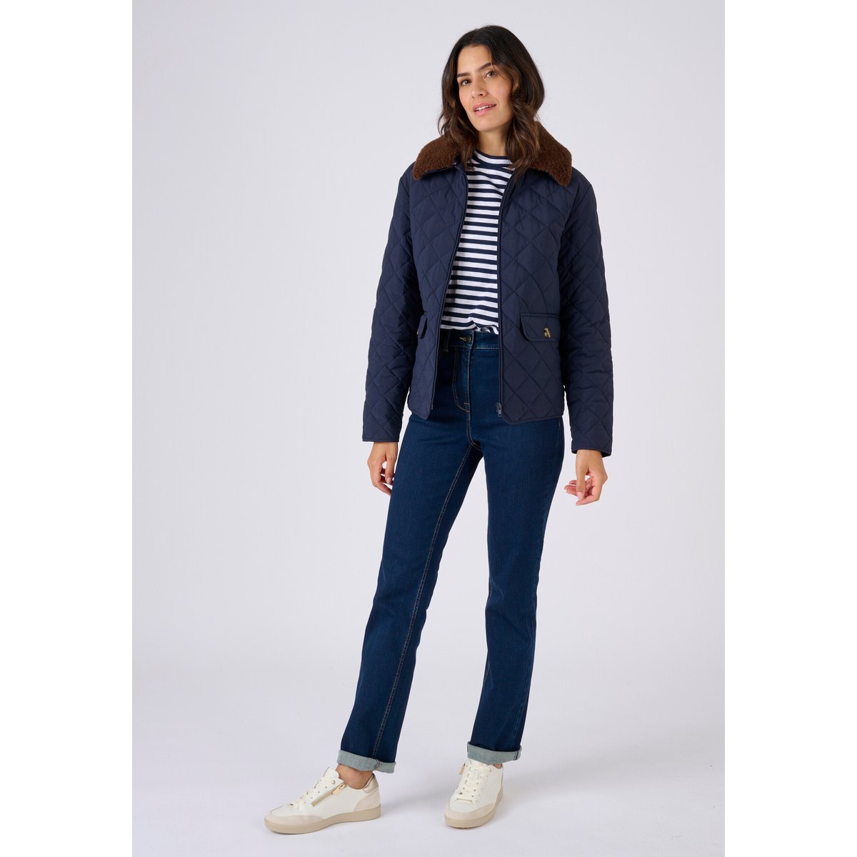 Veste col imitation fourrure amovible bleu marine, DAMART