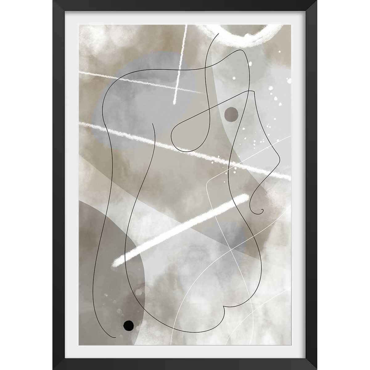 Affiche abstrait et soft line n°1 affiche + cadre en bois - noir, HEXOA