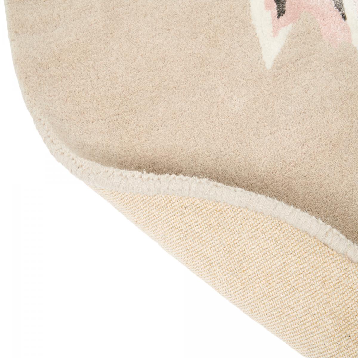 Tapis rond fait à la main en laine motif floral TRANKI R beige, marron, rose, UN AMOUR DE TAPIS