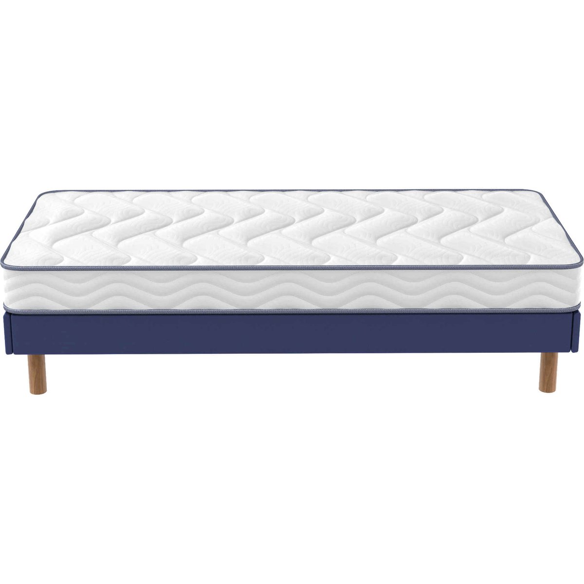 Ensemble matelas mousse ferme et confortable SUN, sommier en kit déco et pieds blanc, MERINOS