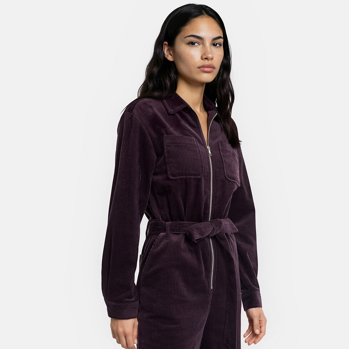 Combinaison pantalon zippée en velours côtelé violet prune, LA REDOUTE COLLECTIONS