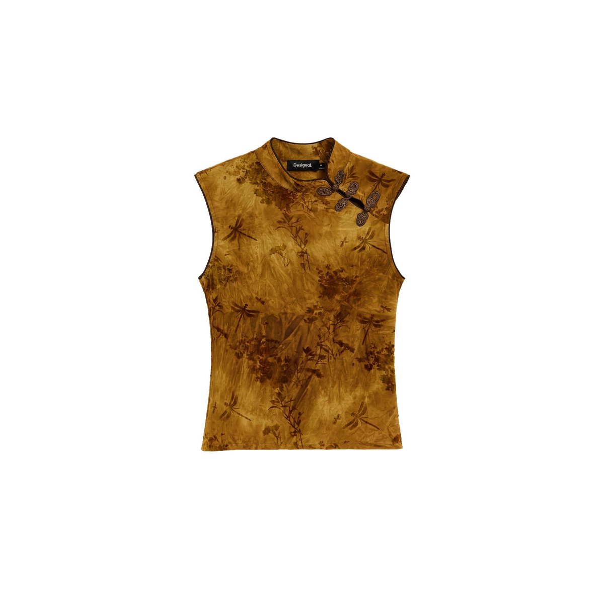 top à imprimé floqué marron, DESIGUAL