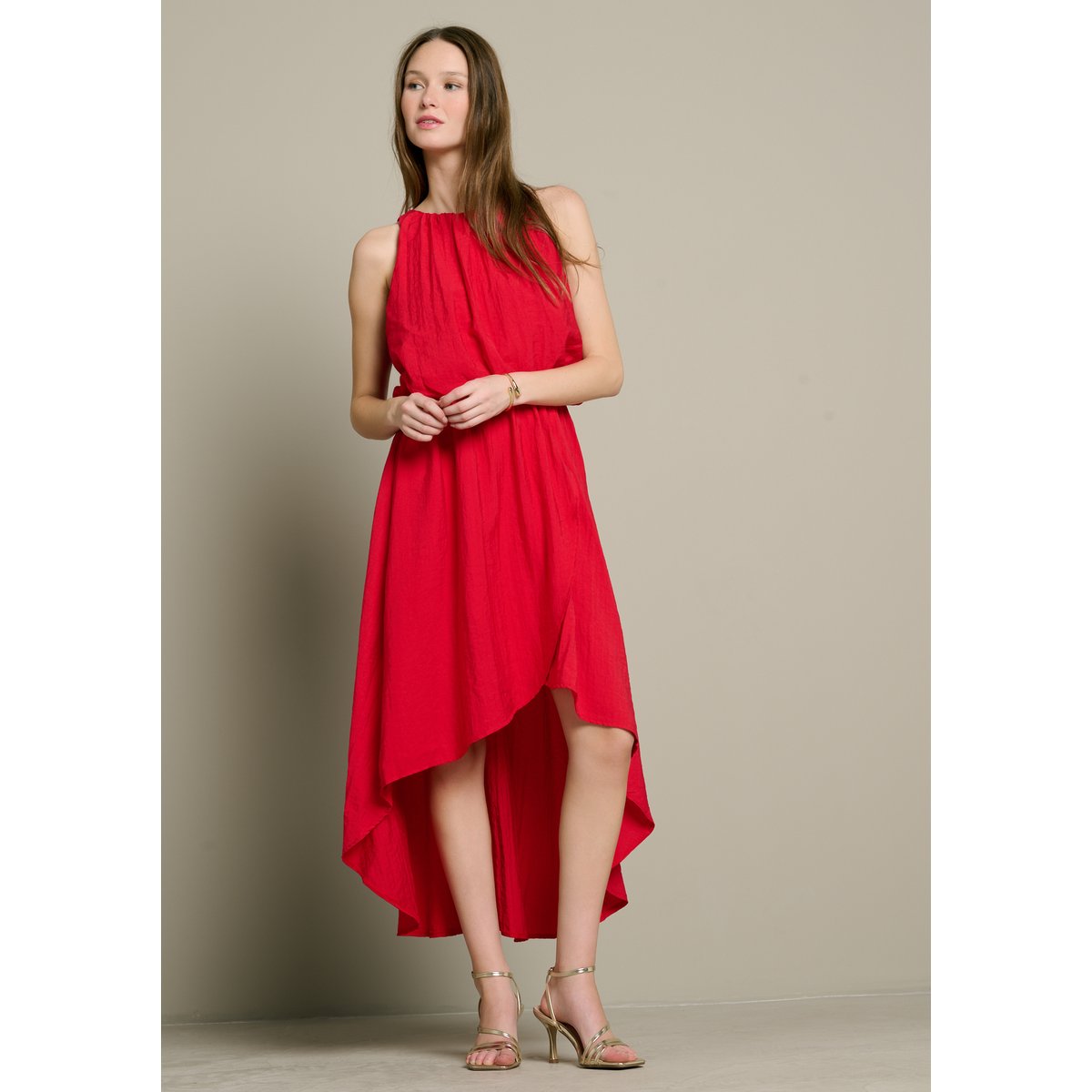 Robe asymétrique sans manches rouge, LOLALIZA