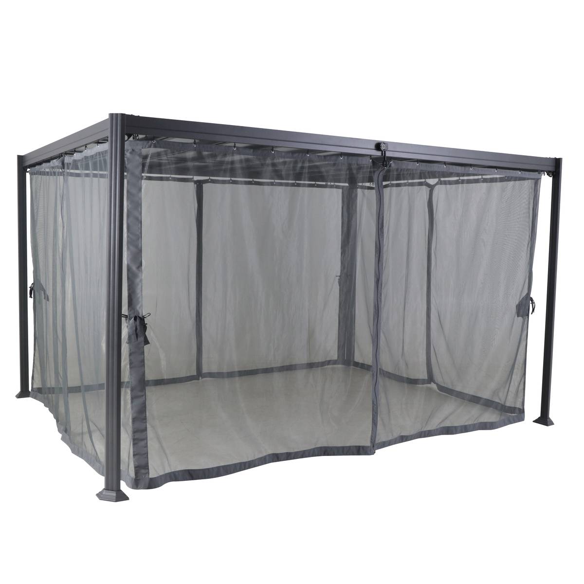 Pergola en aluminium toit polycarbonate à lattes orientables 3,8x3m BELIZE gris, HESPERIDE