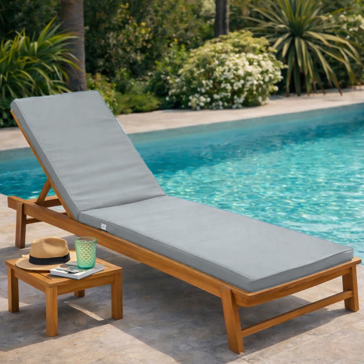 Coussin pour bain de soleil déhoussable gris clair, LINXOR