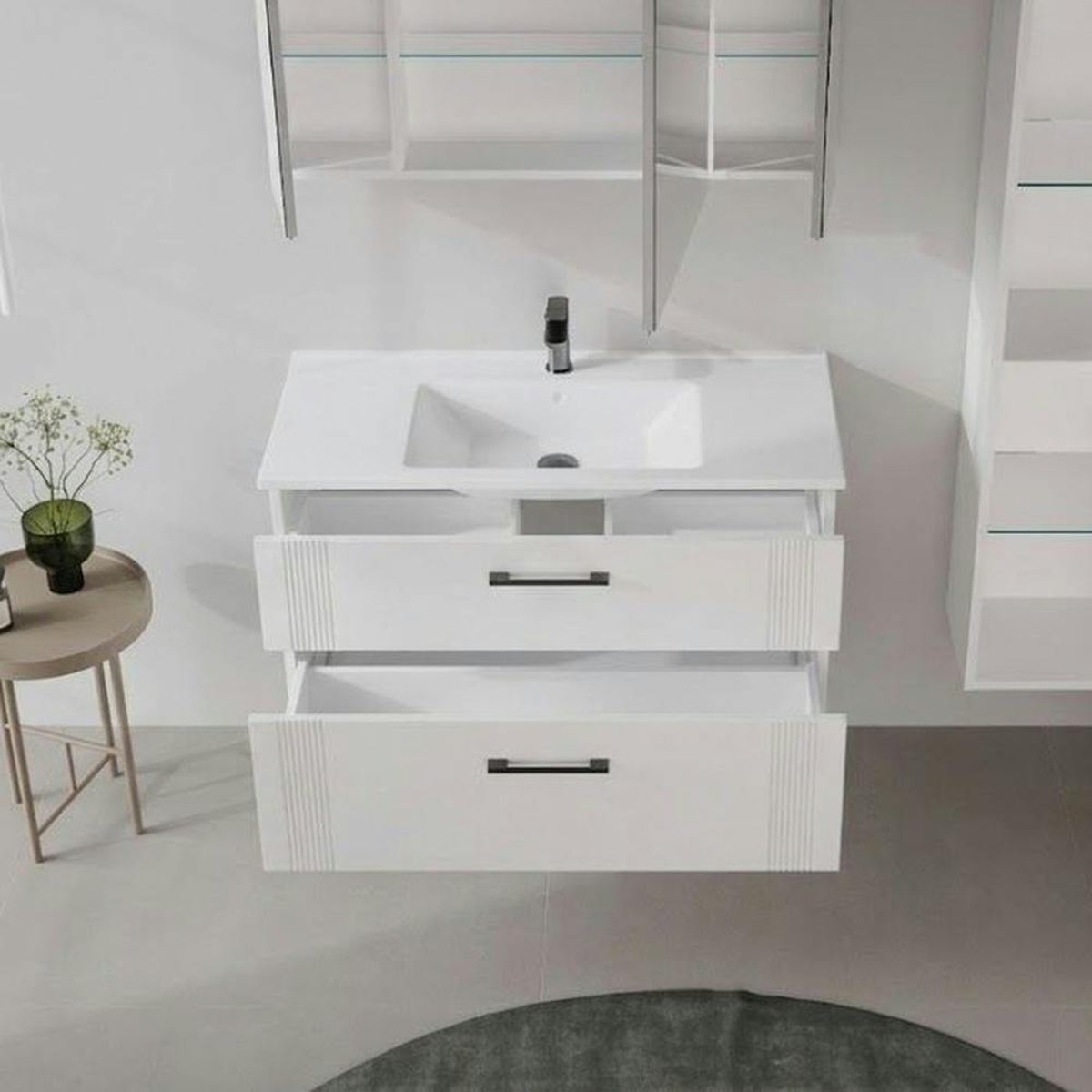 Meuble suspendu 2 tiroirs + vasque 100 cm ONDIA blanc, PIER IMPORT