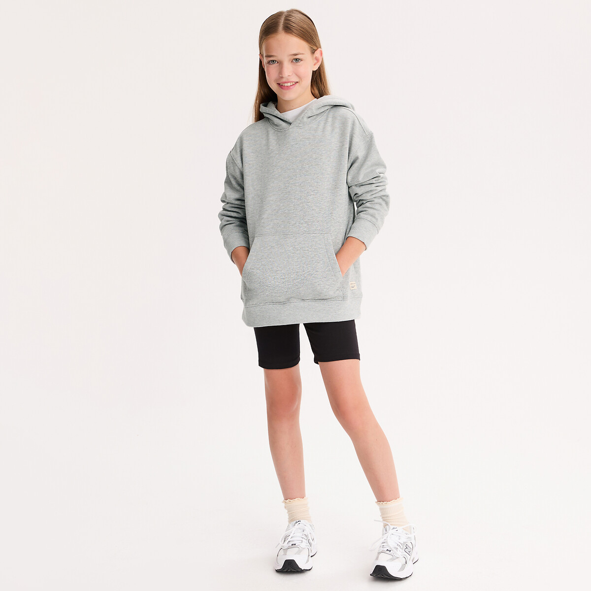 Sudadera con capucha de felpa gris jaspeado, LA REDOUTE COLLECTIONS