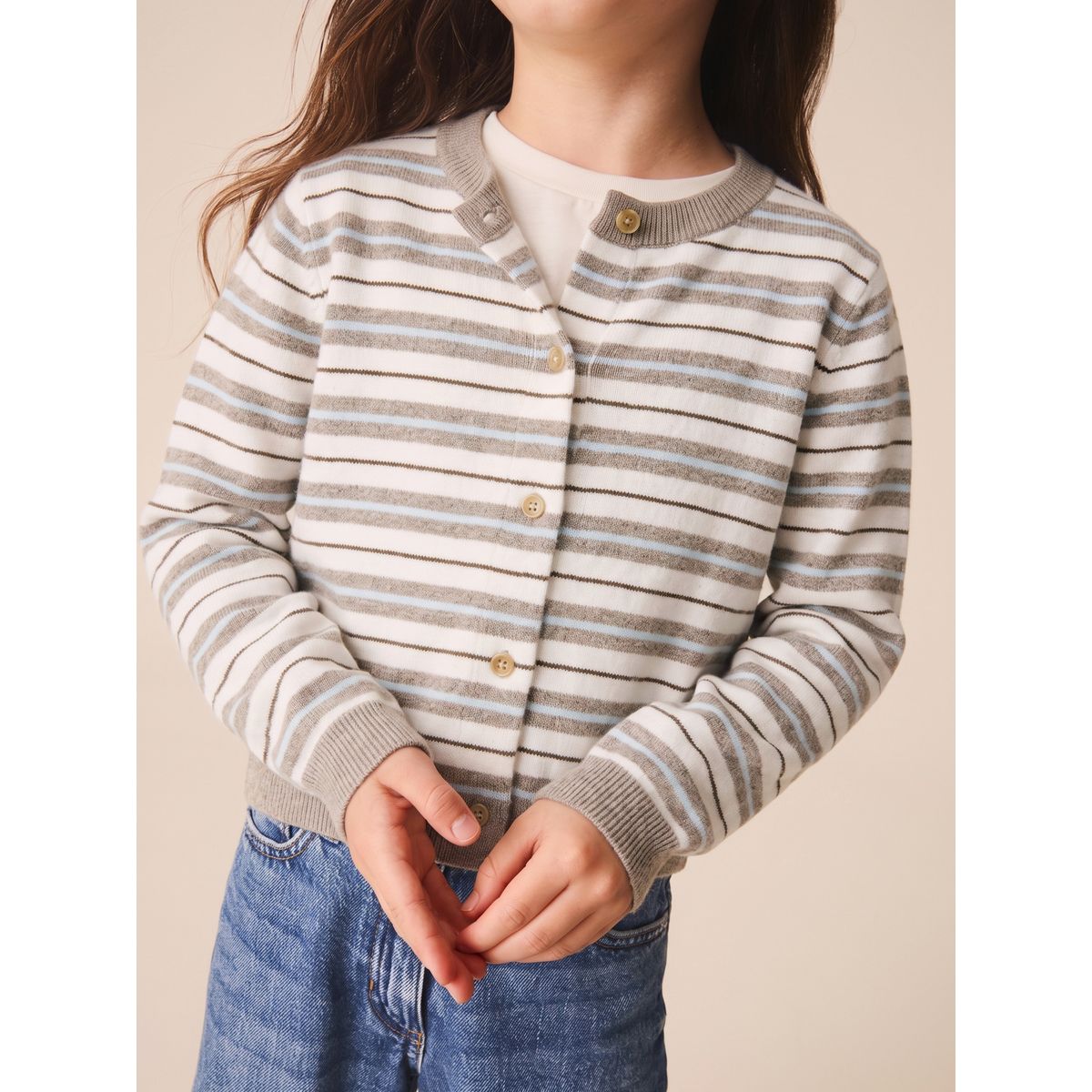 Cardigan en tricot rayure neutre, NEXT