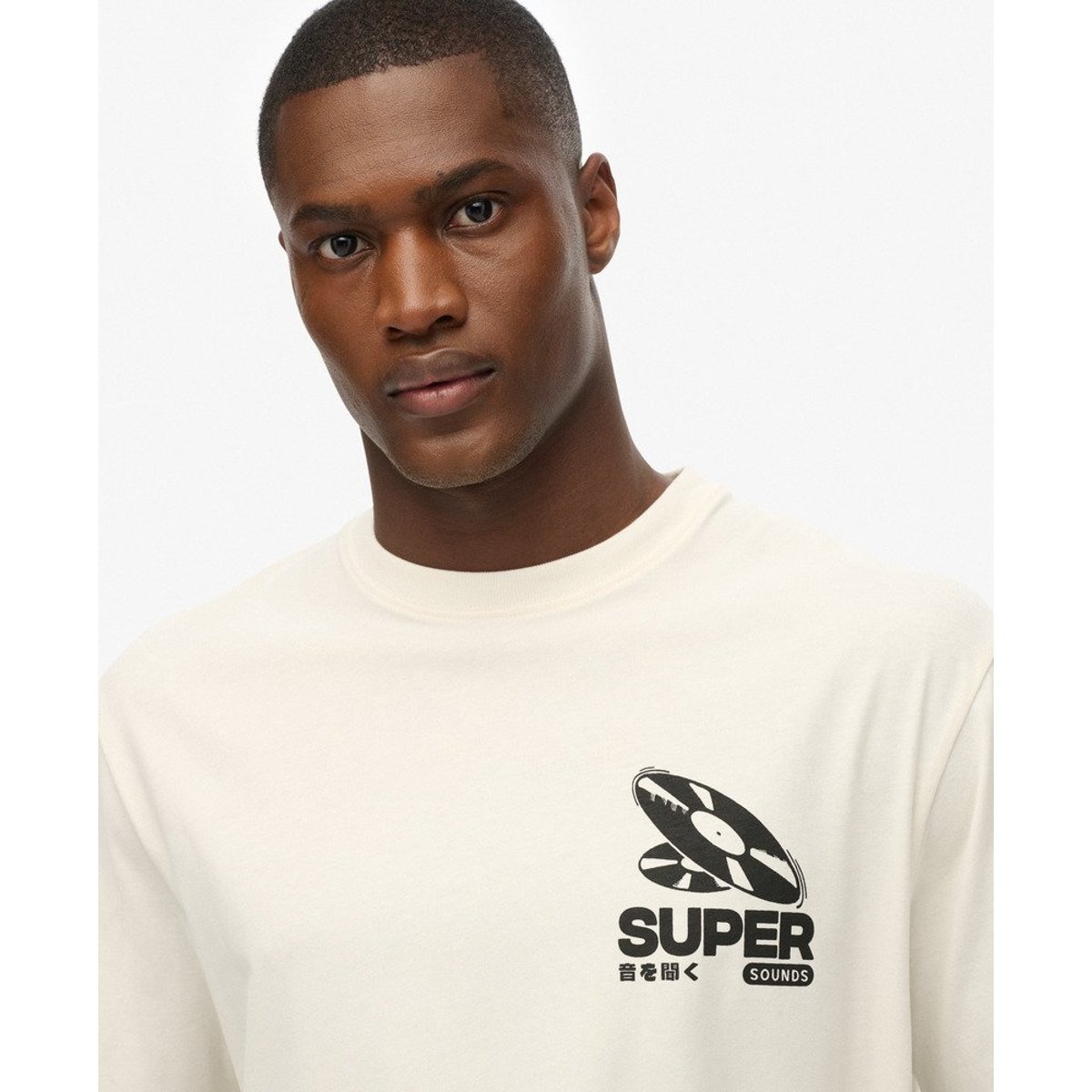 T-shirt oversize Record Label crème, SUPERDRY