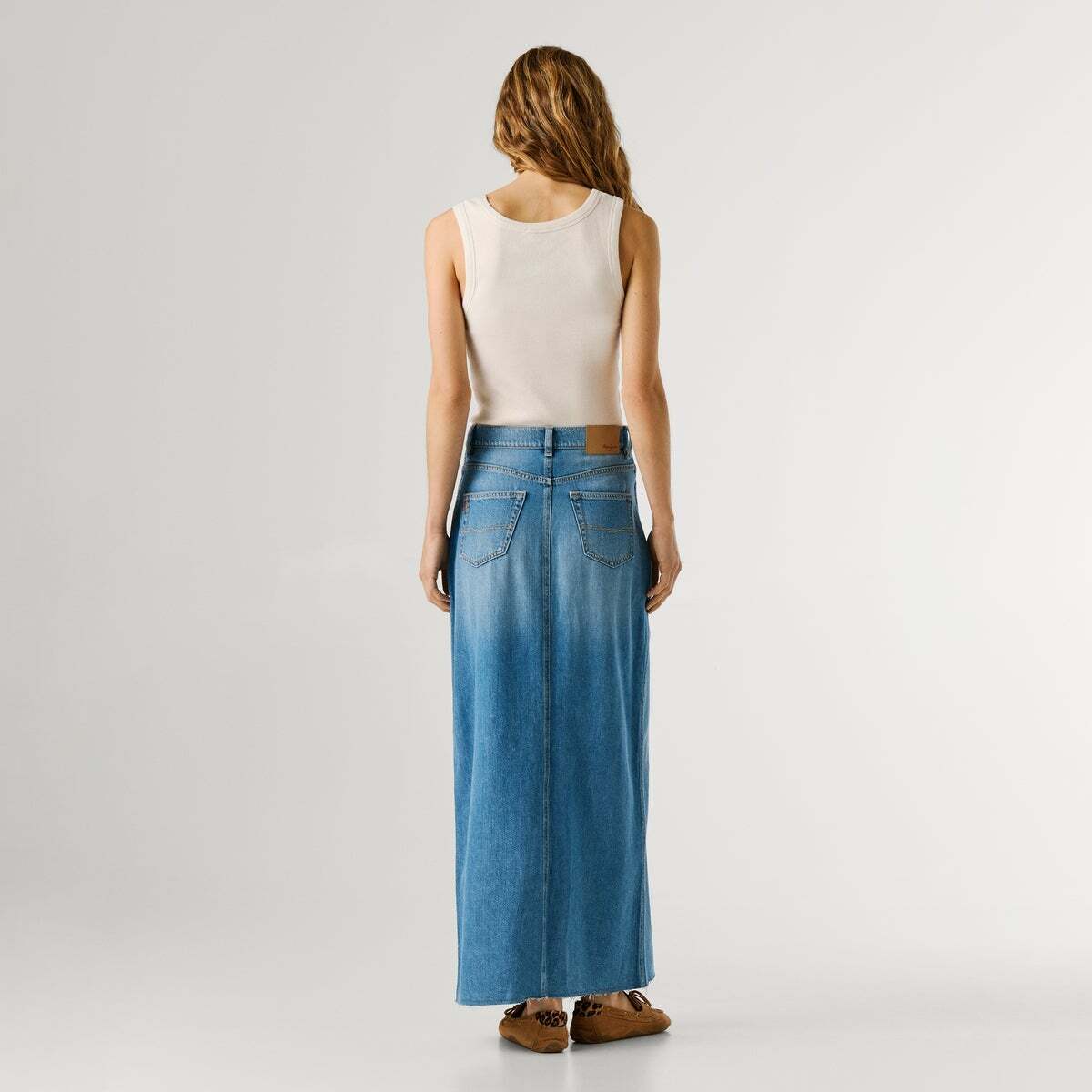 Jupe Longue Coupe Regular En Denim authentique bleu ciel mélange de tencel, PEPE JEANS