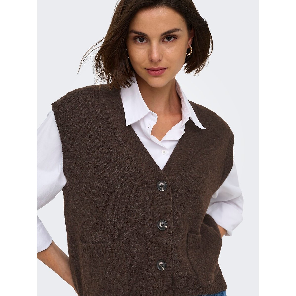 Sleeveless V-Neck Cardigan dark brown, JDY
