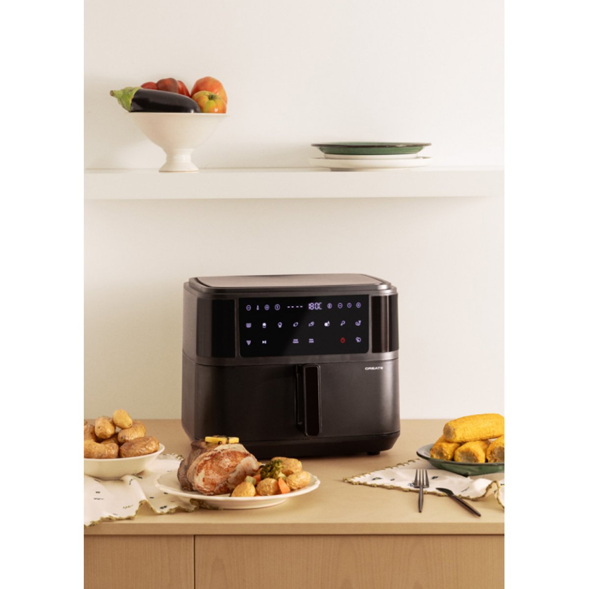 Friteuse à air 10 L avec séparateur AIR FRYER DUAL noir, CREATE