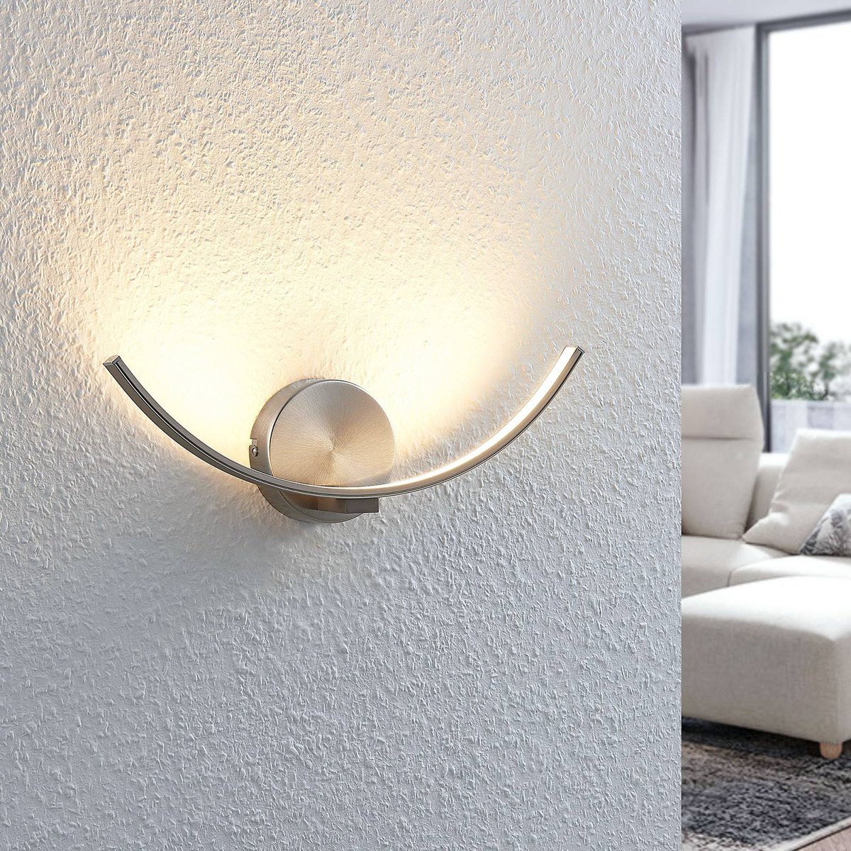Applique en métal moderneLED, Iven nickel satiné, blanc satiné, LINDBY