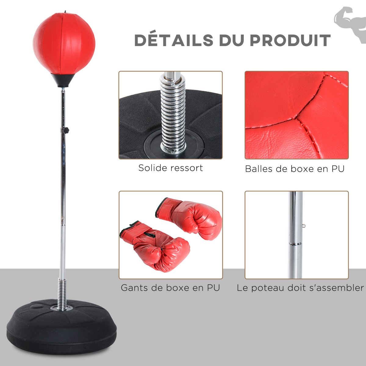 Ensemble de sac de frappe de boxe Acier Rouge rouge, HOMCOM