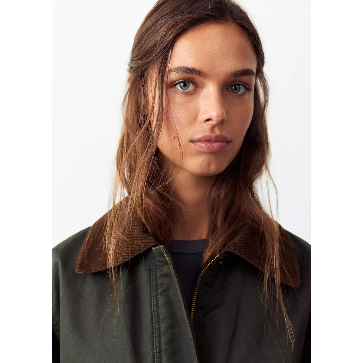 Parka coton en velours côtelé vert moyen, MANGO TEEN