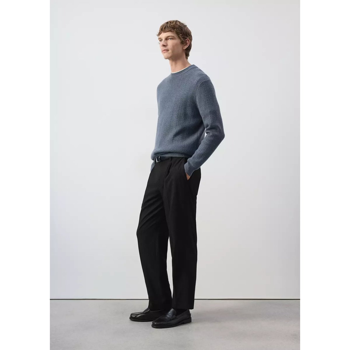 Pantalon relaxed-fit pinces noir, MANGO MAN